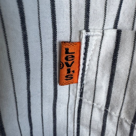 Levi's Vintage Orange Tab Men's Striped Short Sleeve Cotton Shirt White/Gray Lg - Picture 3 of 14